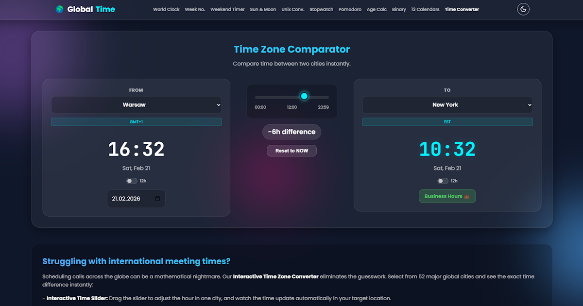 Time Zone Converter & Meeting Planner | Compare 52 Cities