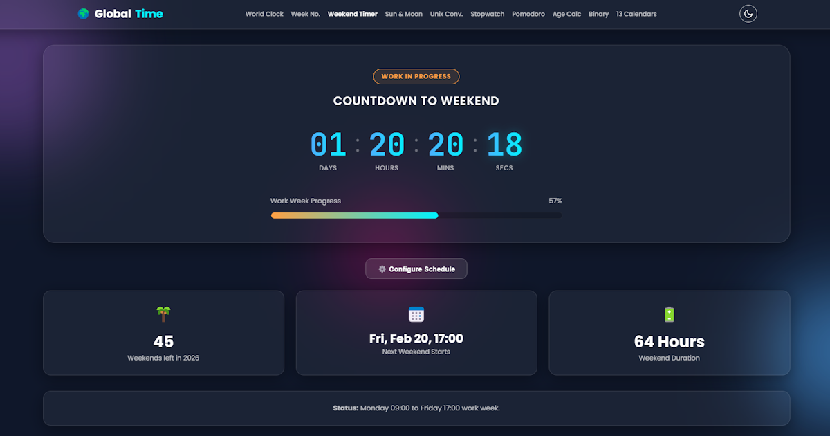 Weekend Countdown Timer - Custom Work Schedule | Freedom Clock